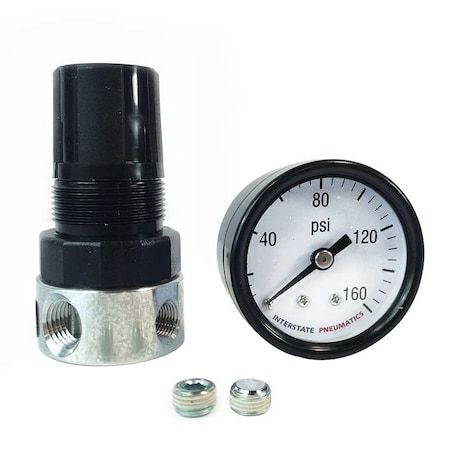 Interstate Pneumatics 1/4 Inch Mini Zinc Regulator with Gauge W1130G